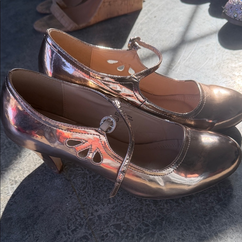 Metallic Rose Gold Mary Jane Heels - Women